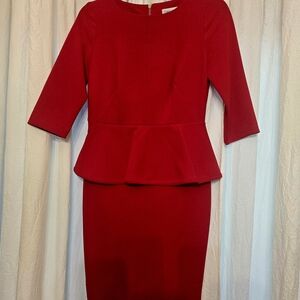 Calvin Klein Red Long Sleeve Peplum Dress